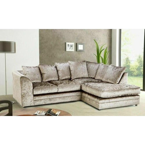 Furniture 786 (Champagne, Right hand corner) Bella Crushed Velvet Corner sofa