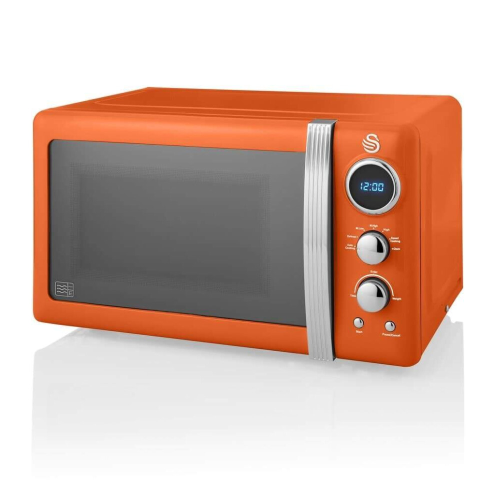 (Orange) Swan Retro Digital LED 20L Microwave 800W Freestanding Countertop Five Power Levels