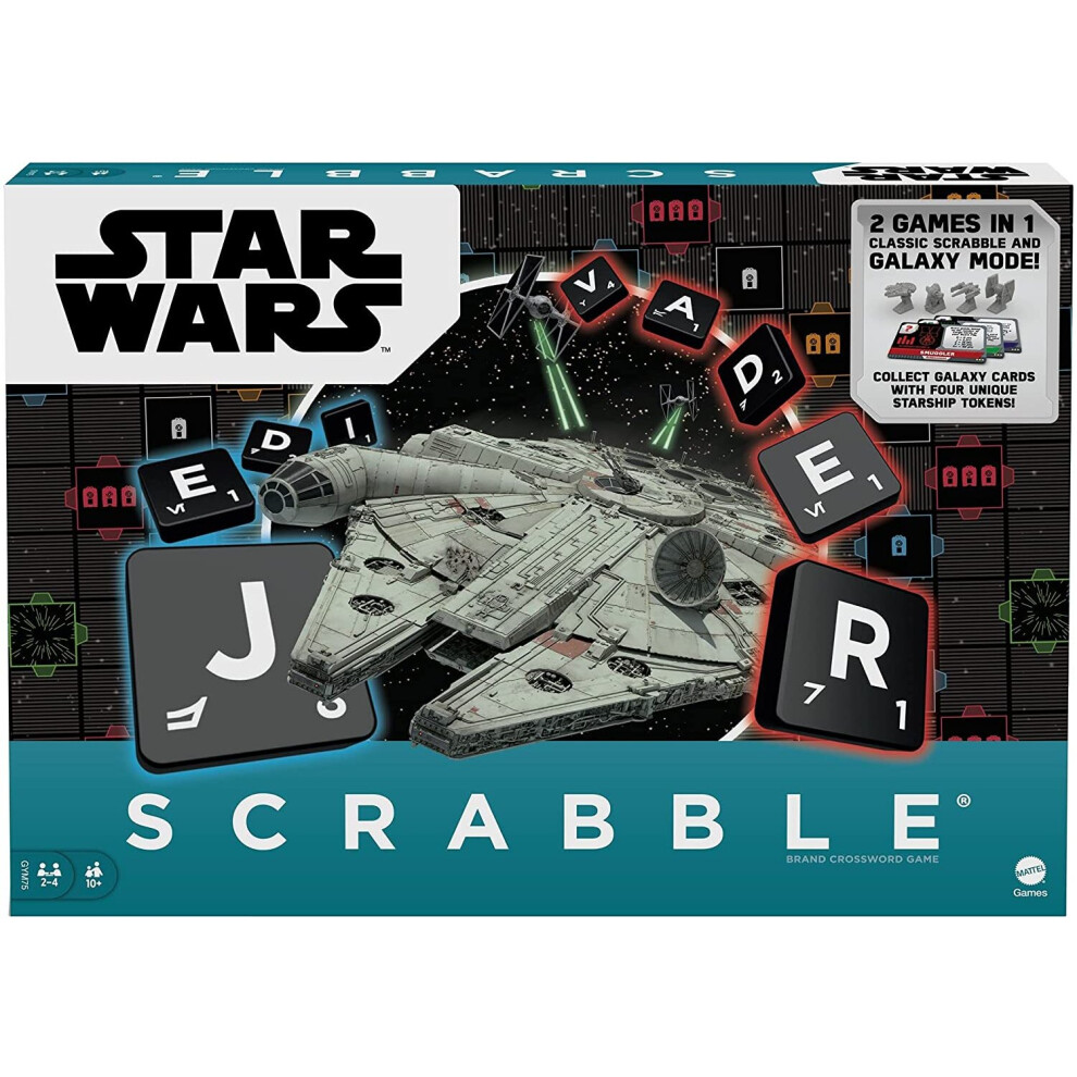 Star Wars Scrabble Edition Board Game – Classic Word Play With Galaxy Mode And Starship Movers (Millennium Falcon, X-Wing, Tie, Boba Fett)