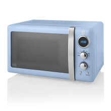 (Blue) Swan Retro Digital LED 20L Microwave 800W Freestanding Countertop Five Power Levels
