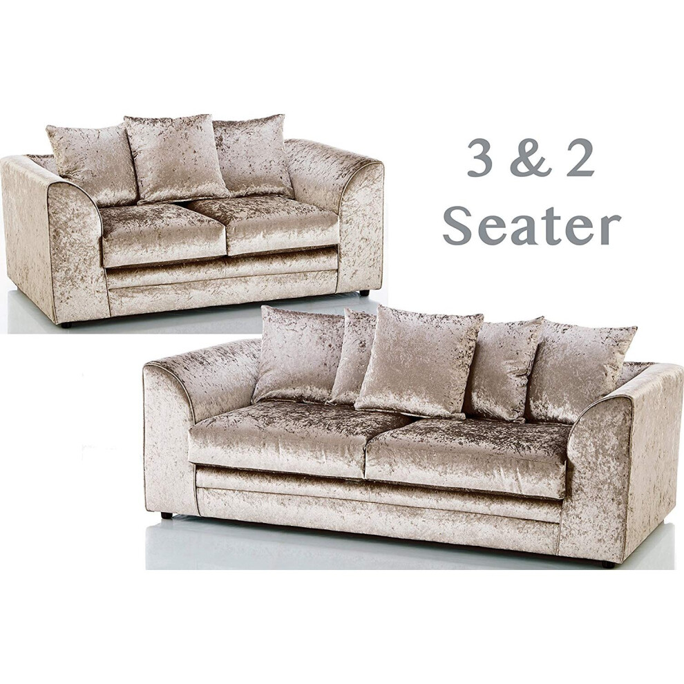 (Champagne, 3 + 2 seater) Leo Crushed Velvet 3 & 2 Seater Sofa Set