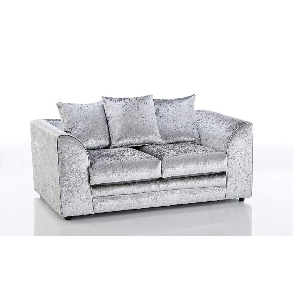 (Silver, 2 seater) Leo Crushed Velvet 3 & 2 Seater Sofa Set