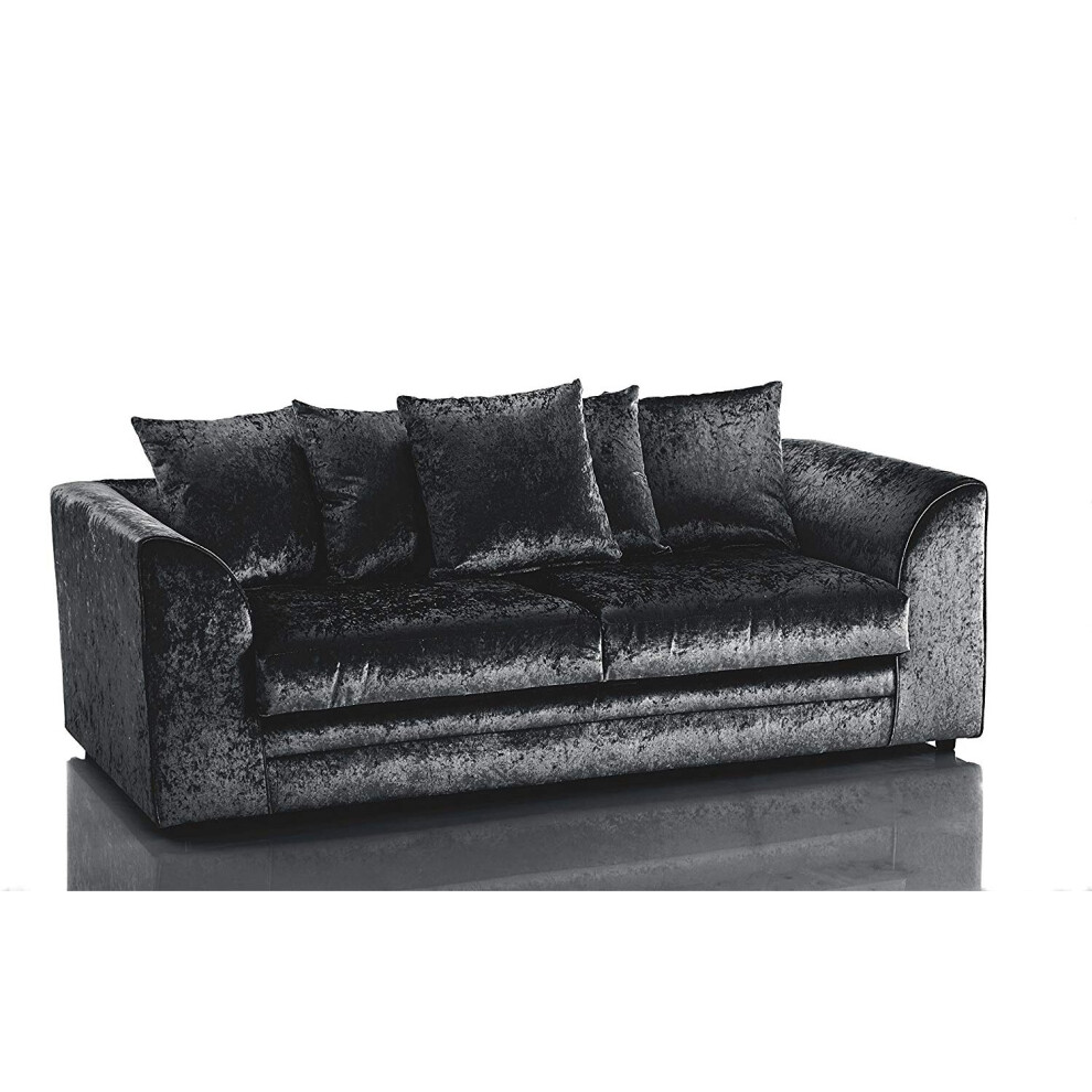 (Black, 3 seater) Leo Crushed Velvet 3 & 2 Seater Sofa Set