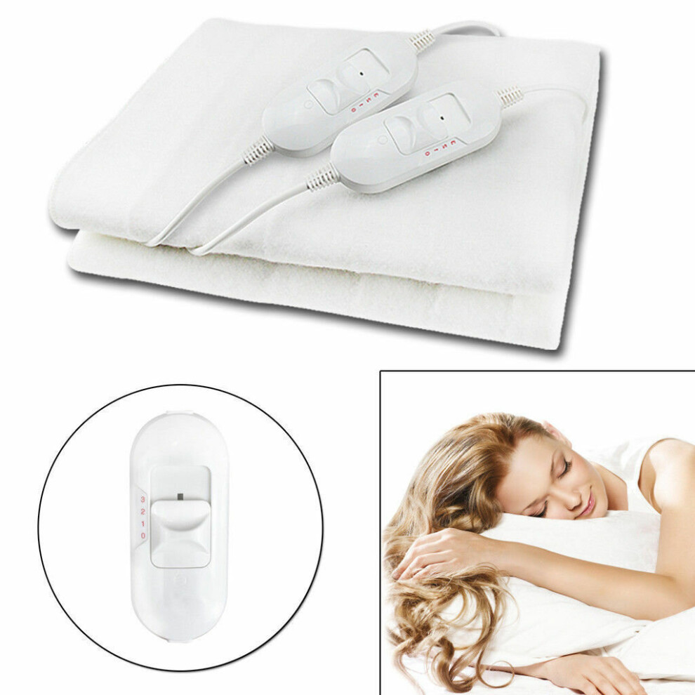 (King With Dual Controller) Electric Blanket Heated Under Luxury Single Double King Size Bed Washable Fleece
