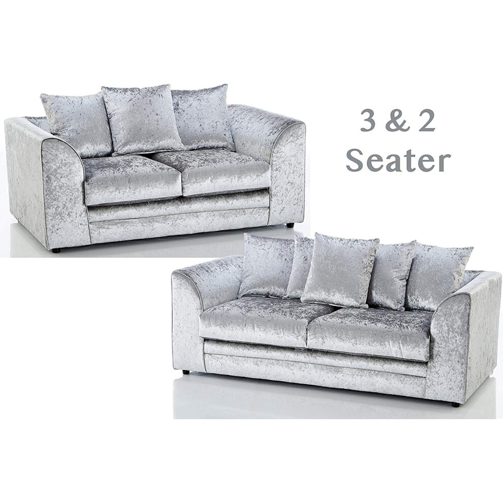 (Silver, 3 + 2 seater) Leo Crushed Velvet 3 & 2 Seater Sofa Set