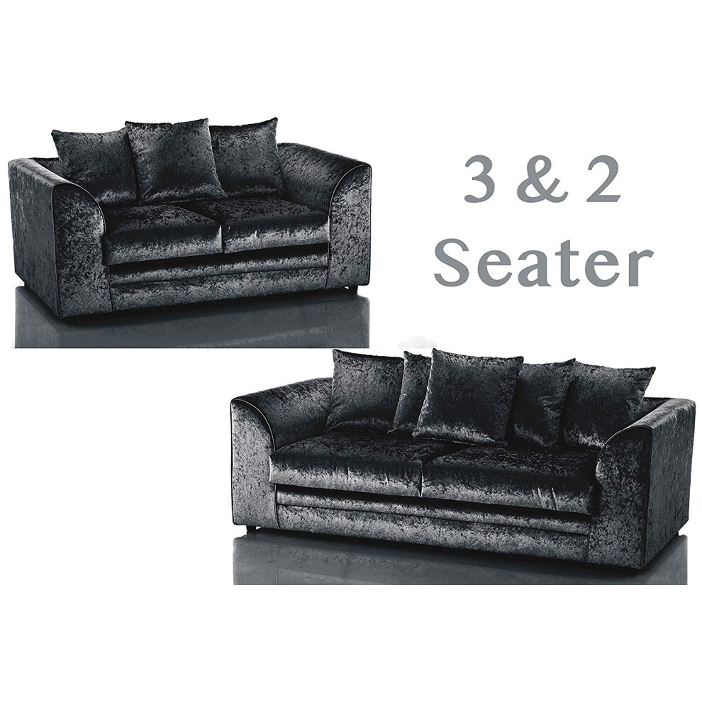 (Black, 3 + 2 seater) Leo Crushed Velvet 3 & 2 Seater Sofa Set