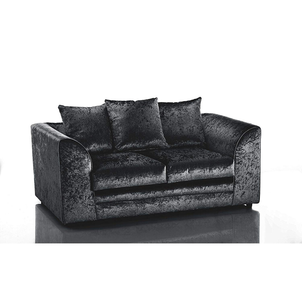 (Black, 2 seater) Leo Crushed Velvet 3 & 2 Seater Sofa Set