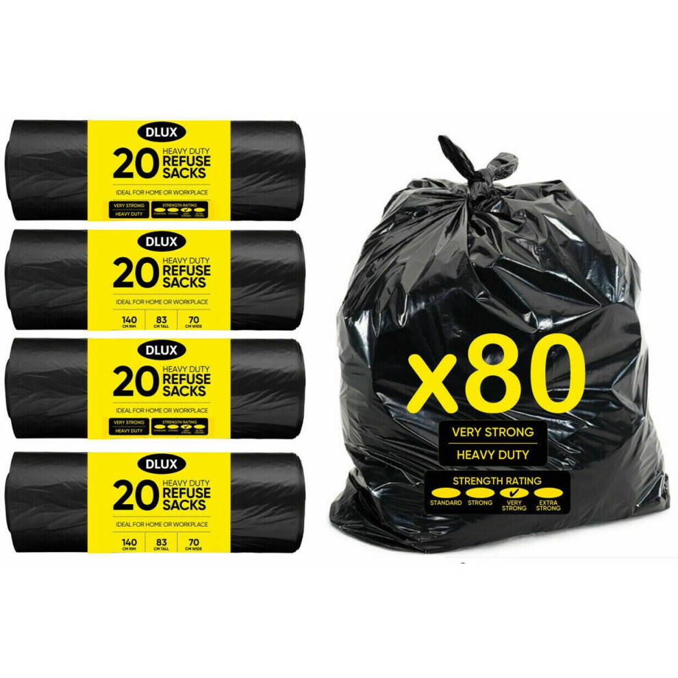 Large Refuse Sacks Black Bin Bags on a Roll Rubbish Liners Heavy Duty