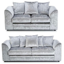 (Silver, 3 + 2 seater) Leo Crushed Velvet 3 & 2 Seater Sofa Set