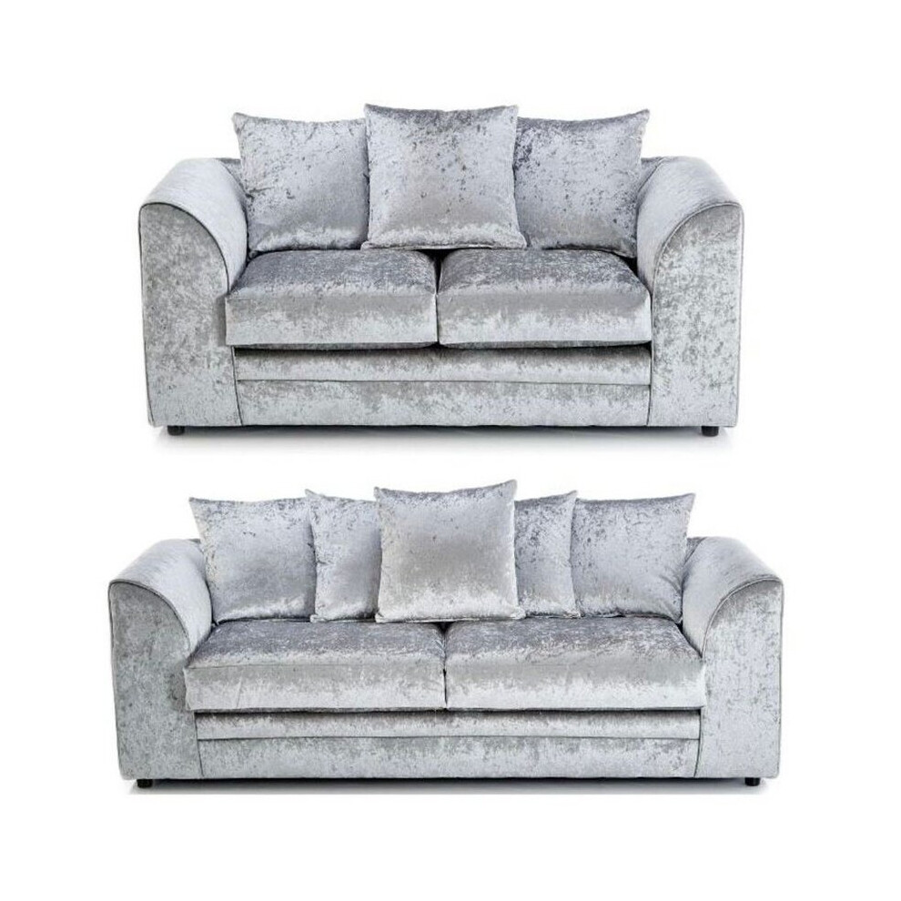Furniture 786 (, 3 + 2 Seater) Leo Crushed Velvet 3 & 2 Seater Sofa Set Silver
