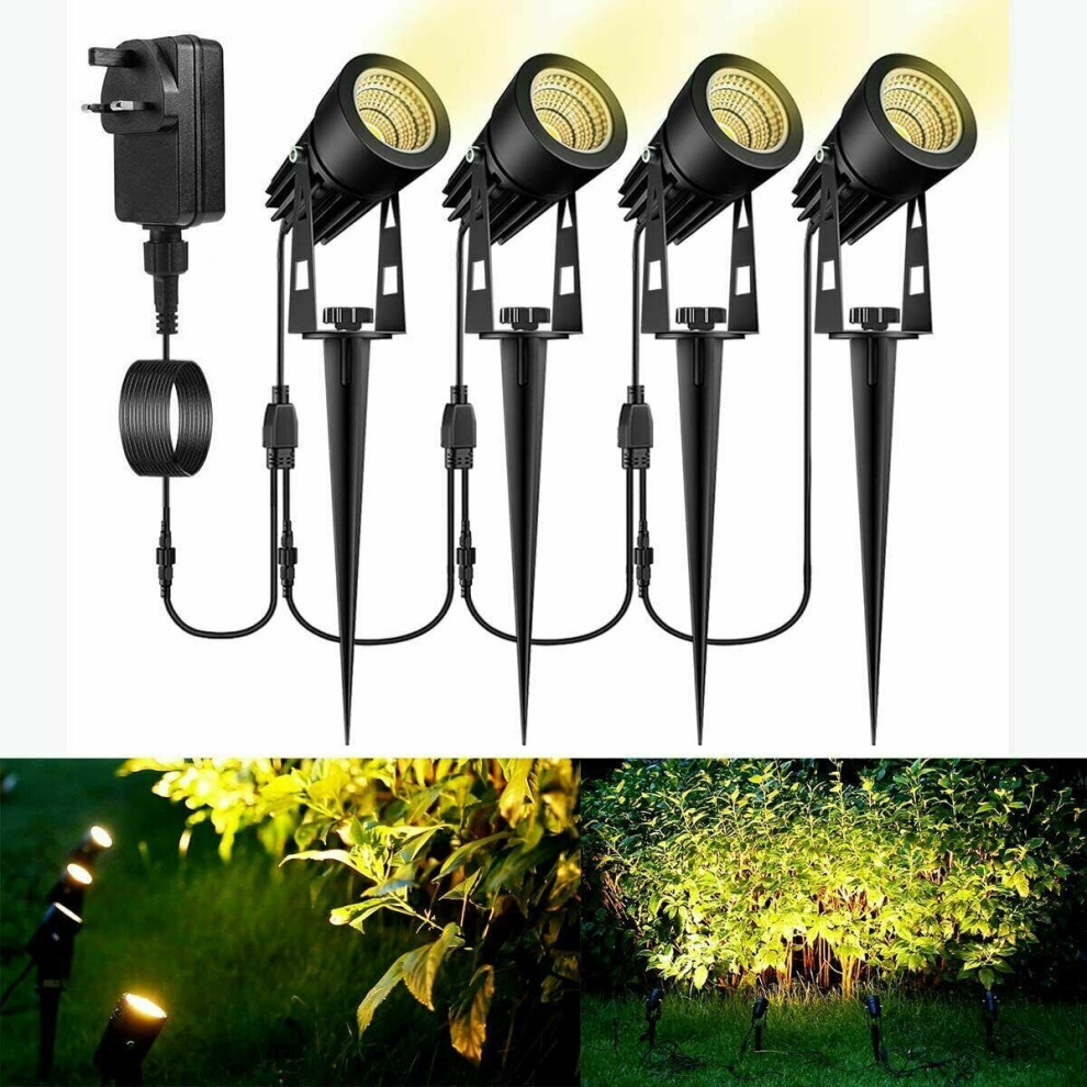 (Warm White, 4 PACK) LED Garden Spike Light Outdoor Spotlight Lawn Lamp