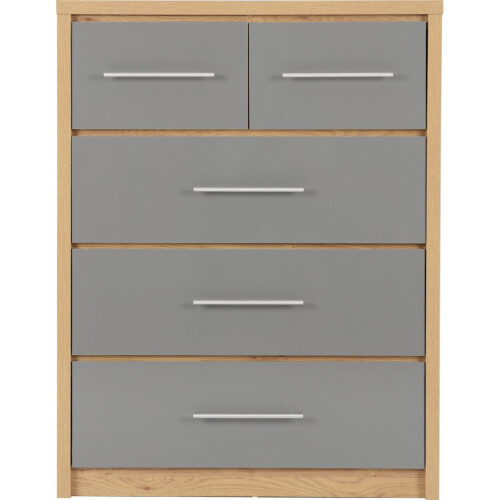 Seville 3+2 Drawer Chest Grey High Gloss/Light Oak Effect Veneer 1