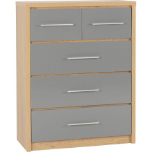 Seville 3+2 Drawer Chest Grey High Gloss/Light Oak Effect Veneer