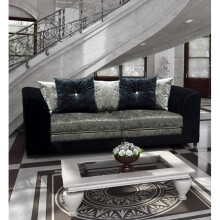 (Black-silver, 3 seater) Leo Crushed Velvet 3 & 2 Seater Sofa Set