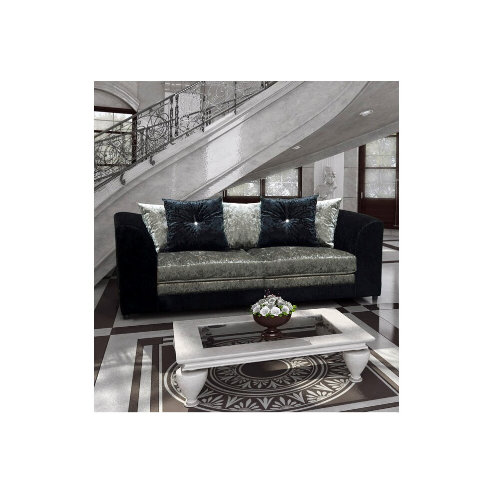 Furniture 786 (Black-Silver, 3 Seater) Leo Crushed Velvet 3 & 2 Seater Sofa Set