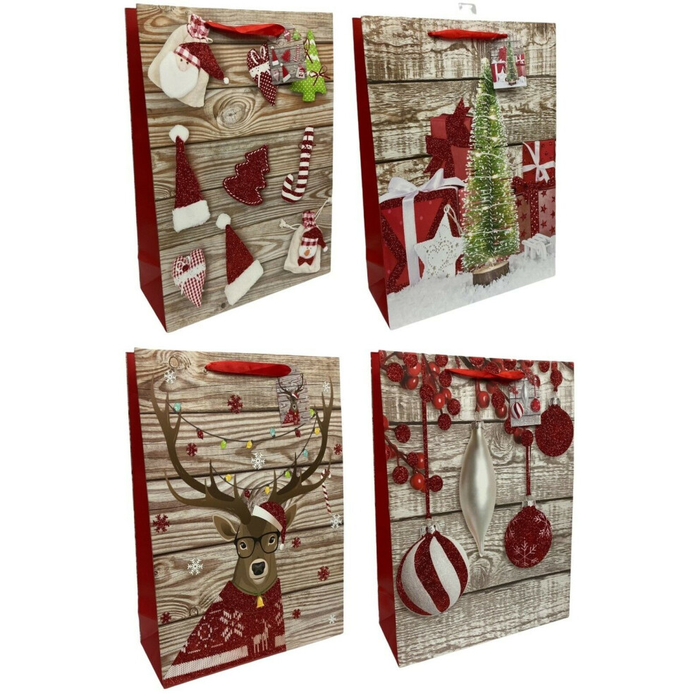 Christmas Gift Bags Set of 8 Large Present Bags Festive Xmas Design With Handles