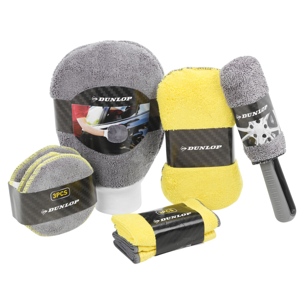 Dunlop 9 Piece Car Van Cleaning Set Microfibre Cloth Vehicle Washing Sponge Pack