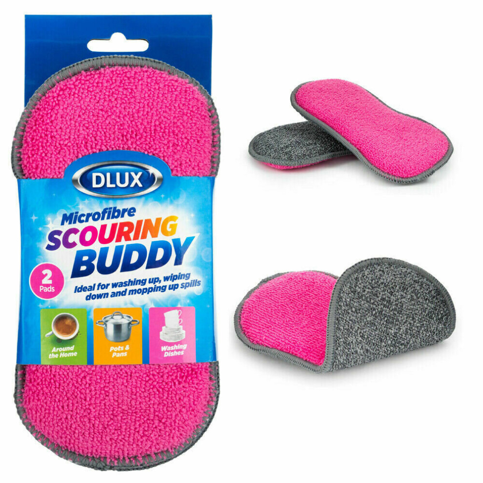 2 Microfibre Sponge Scourers Cleaning Pad Non Scratch Dual Side