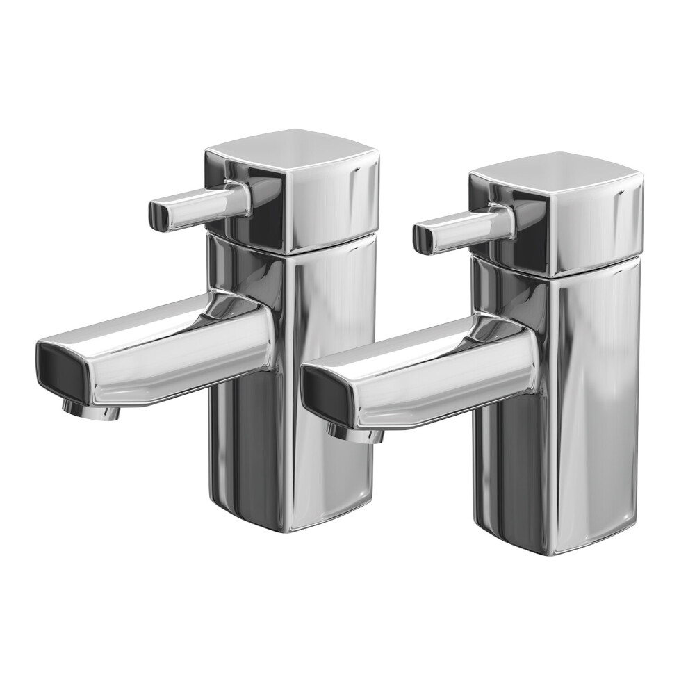 Modern Square Lever Bath Pillar Taps 1/4 Turn Hot & Cold Tap Chrome