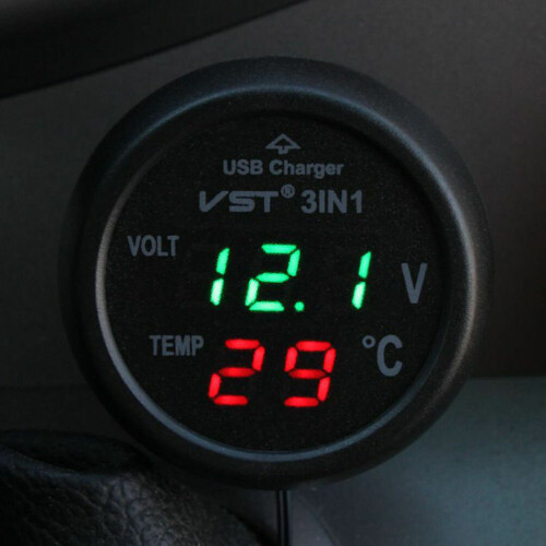 1.0 USB Charger Thermometer Lighter Socket Cigarette 12V Car 1