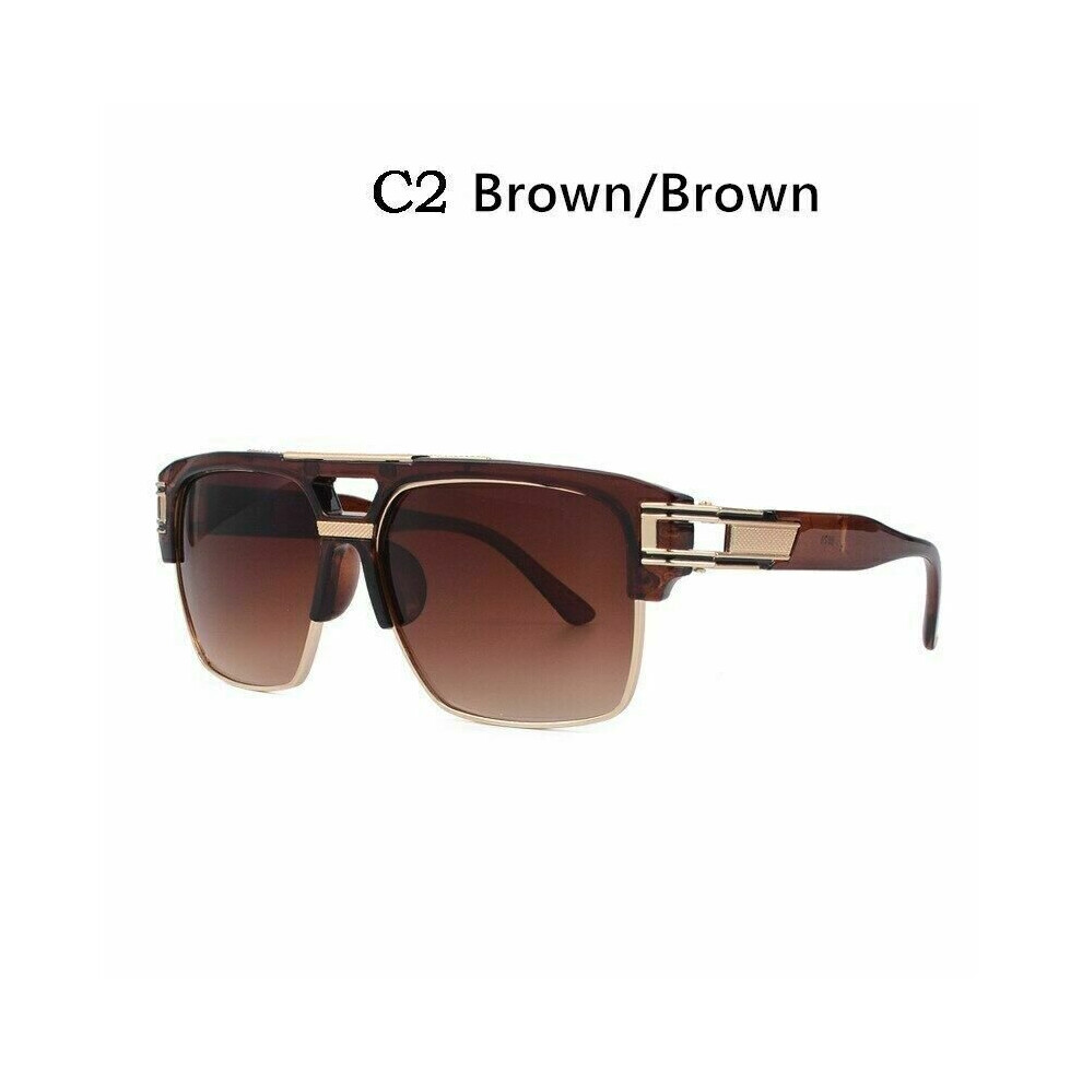 (Brown) Sunglasses Gradient Lens Gold Frame Retro Style