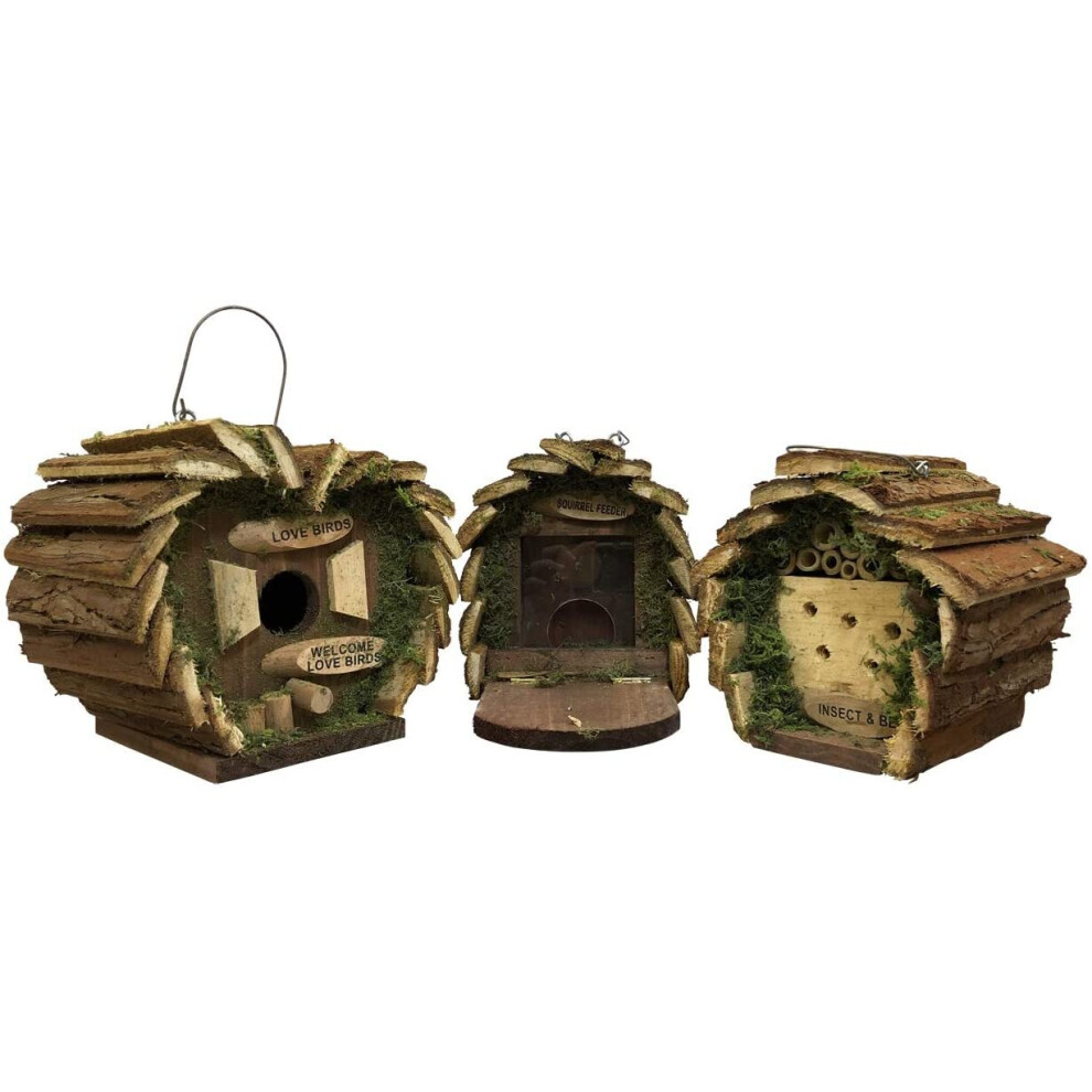 Hanging Bird Nest Box, Insect Hotel & Squirrel Feeder Wildlife Set