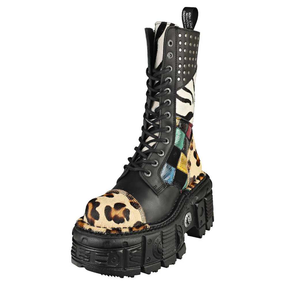 New Rock Imperfect M-mili244-c1 Unisex Platform Boots in Black Multicolour - Size 4.5 M - 4 W UK