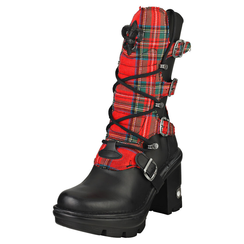 New Rock Neotrail M-neotyre05t-c1 Womens Wedge Boots in Tartan Black - Size 3.5 UK