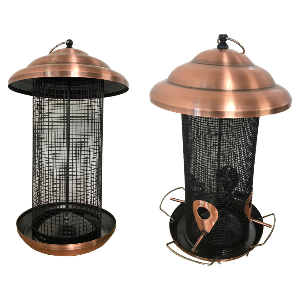 Copper Style Large Hanging Seed & Nut Bird Feeders Set