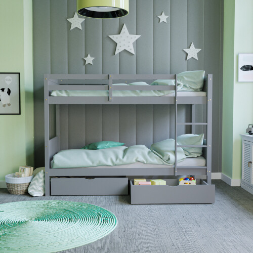 (Grey) Grey Gemini Bunk Bed Drawers Storage Set Pine Wood 2