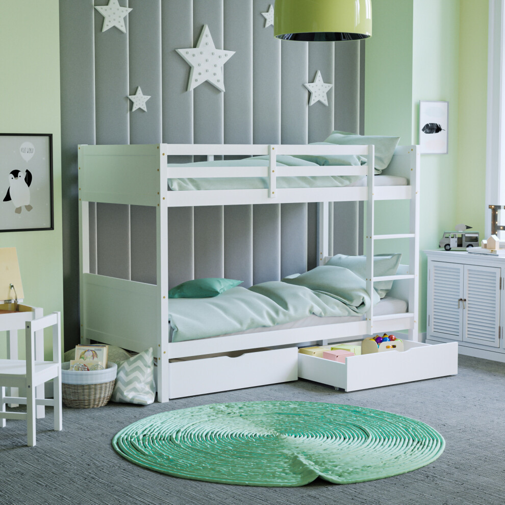 Junior Vida (White) Gemini Detachable Kids Bunk Bed & Drawers White