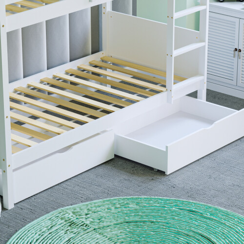 (White) White Gemini Detachable Kids Bunk Bed & Drawers 2