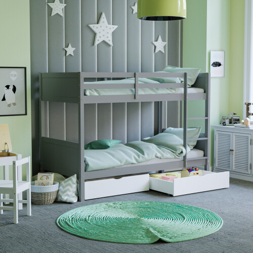 (White) Grey Gemini Bunk Bed Drawers Storage Set Pine Wood