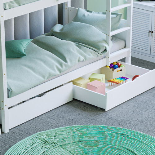 (White) White Gemini Detachable Kids Bunk Bed & Drawers 1