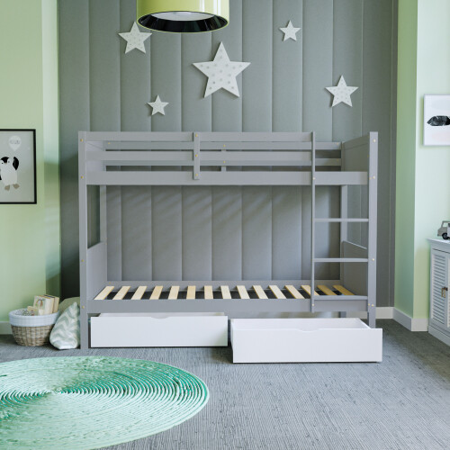 (White) Grey Gemini Bunk Bed Drawers Storage Set Pine Wood 1