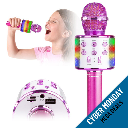 MAX KM15P Pink Karaoke Microphone with Lights and Built In