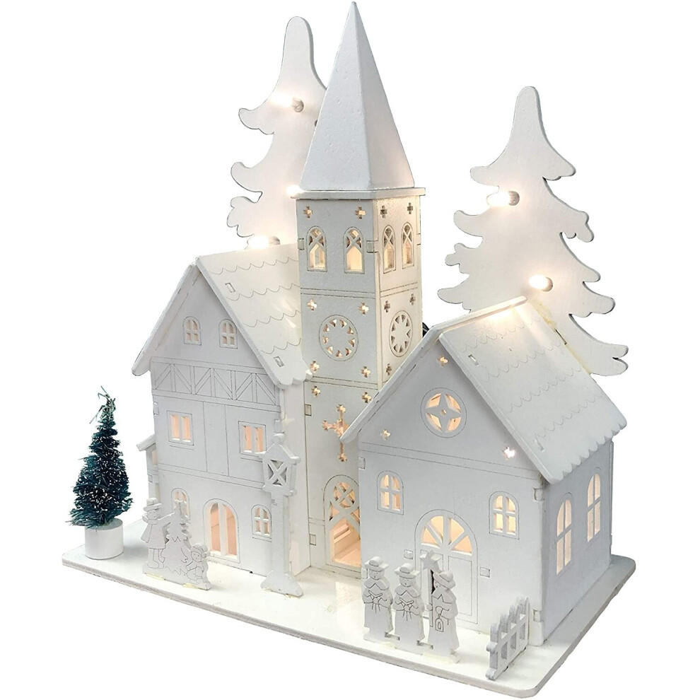 Selections Led Alpine Wooden Christmas Village White