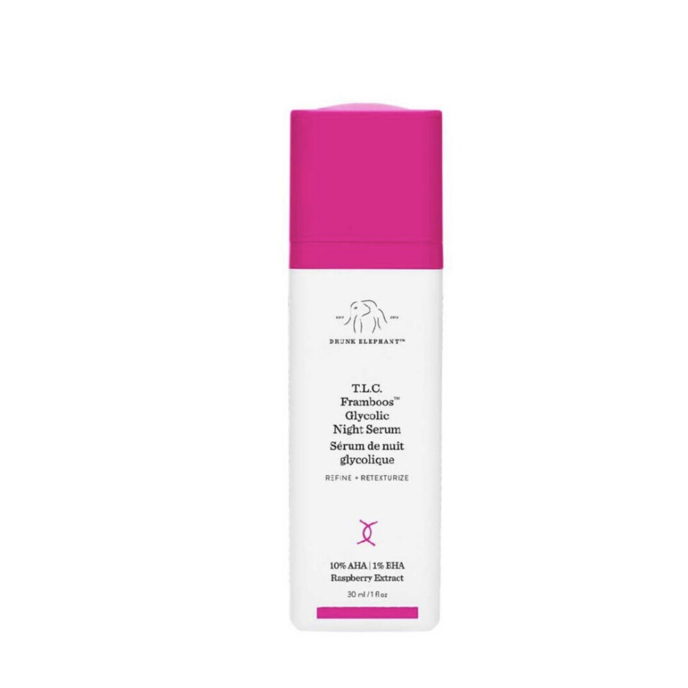 Drunk Elephant T.l.c. Framboos Glycolic Night Serum 30Ml - Resurfaces Dull Skin With Aha/Bha For A Smoother, Brighter Complexion