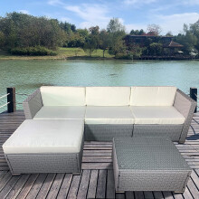 MCC 5pcs Rattan Furniture Set Patio Garden Sofa Set with Glass Coffee Table Outdoor Cushions for Garden or Conservatory Rupert (Grey)