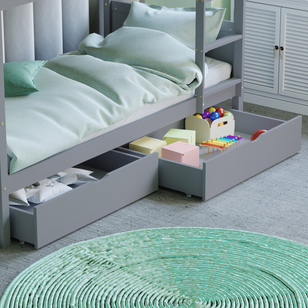 (Grey) Libra Under Bed Drawers Sliding Storage Pine Wood