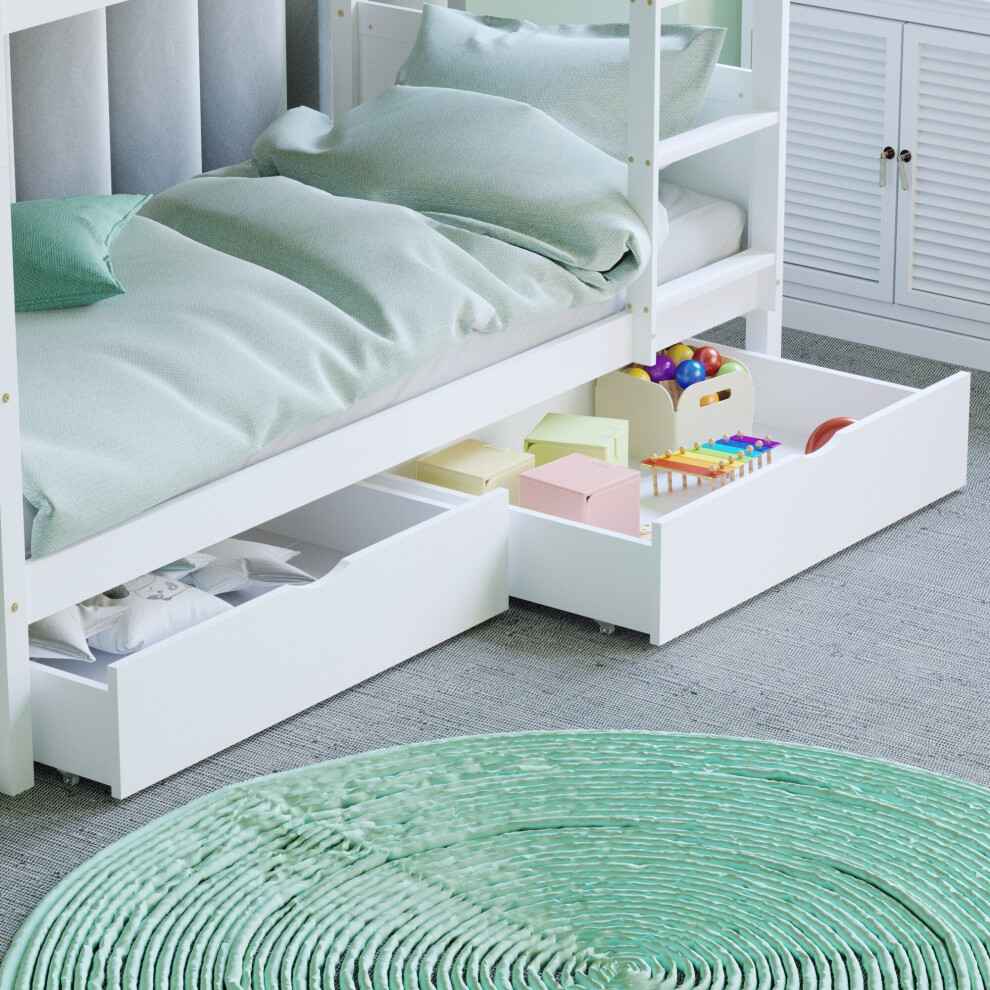 (White) Libra Under Bed Drawers Sliding Storage Pine Wood