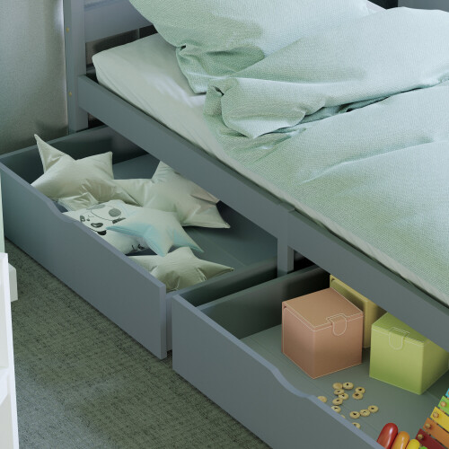 (Grey) Libra Under Bed Drawers Sliding Storage Pine Wood 2