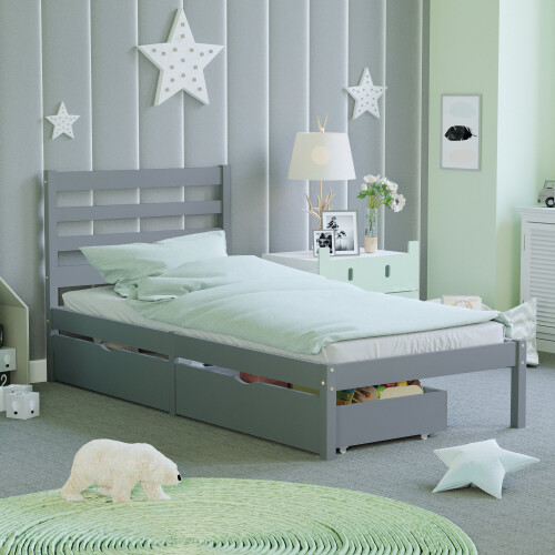 (Grey) Libra Under Bed Drawers Sliding Storage Pine Wood 1