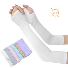 (Blue) Ice Fabric Arm Sleeves Warmers Summer Sports UV Protection