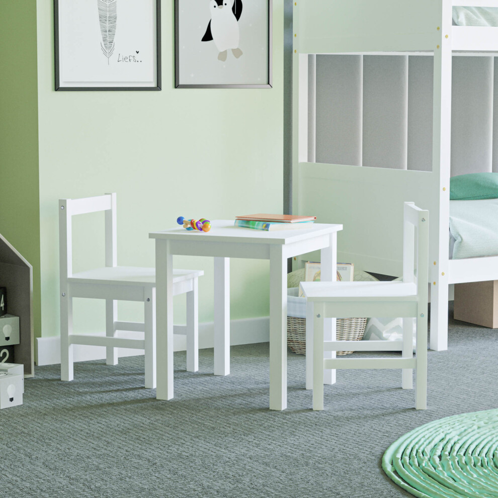 (White) Pisces Table and Chairs Set Kids Desk Playroom Pine