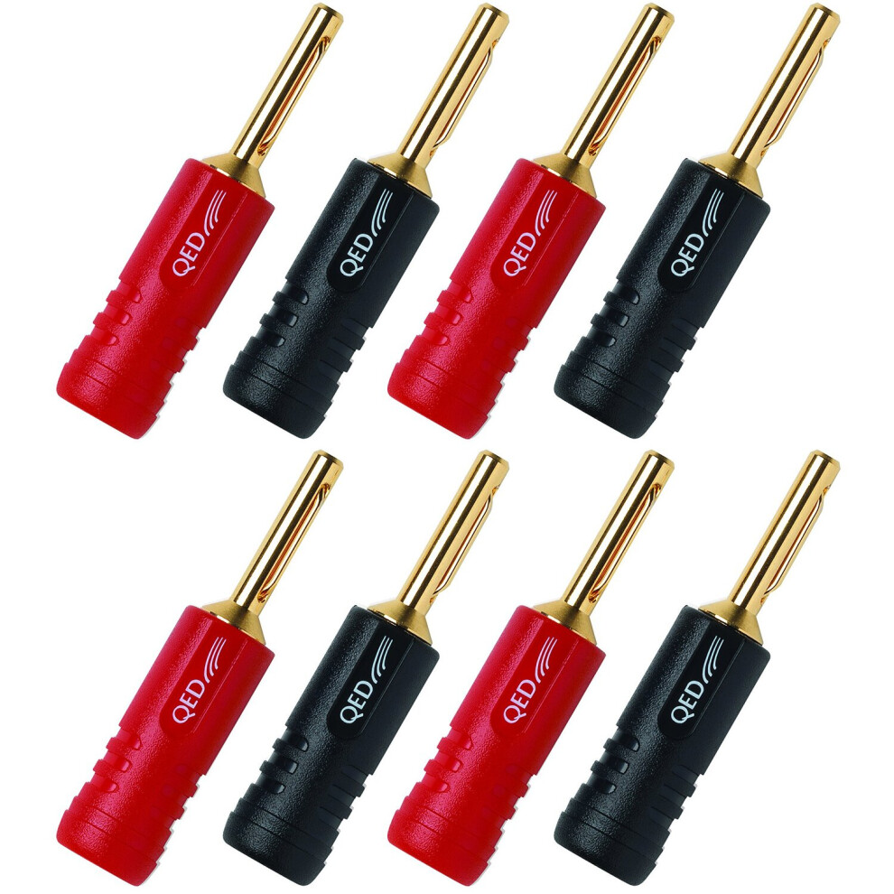 (8 Screwloc Forte Banana Plugs) QED Screwloc Forte Gold Plated 4mm Banana Plugs for Speakers and Amplifiers