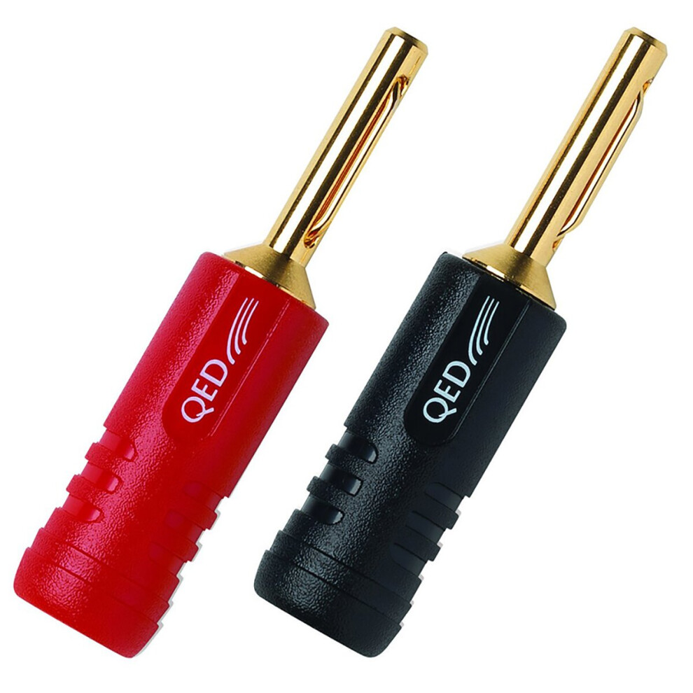 (2 Screwloc Forte Banana Plugs) QED Screwloc Forte Gold Plated 4mm Banana Plugs for Speakers and Amplifiers