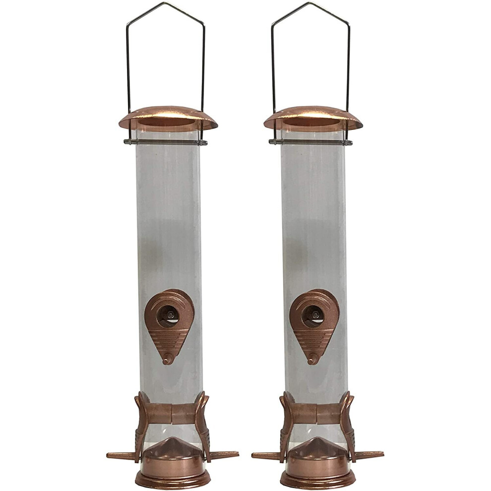 Selections Copper Style Hanging Bird Seed Feeder With 4 Feeding Ports Set