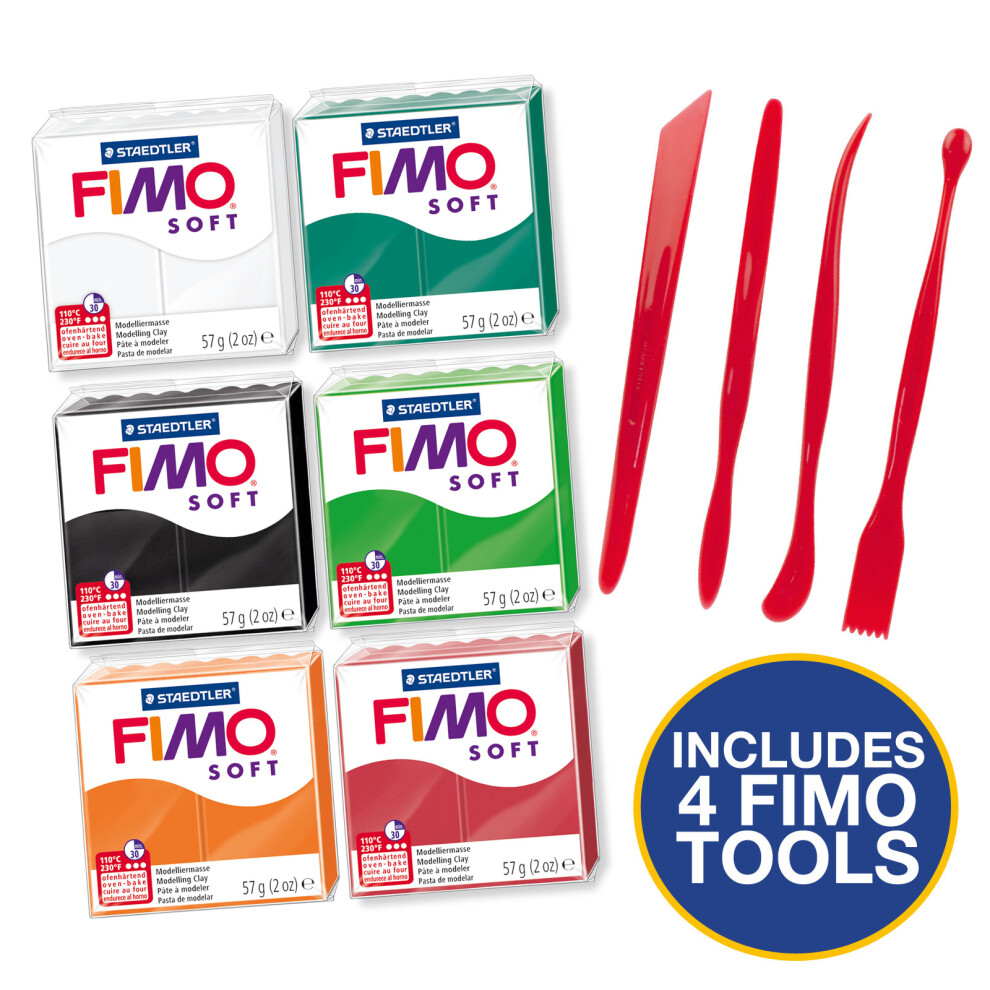 Fimo Soft Modelling Clay Beginners Kit 6 Colours And Tool Set - Spooky Halloween Craft Colours Set