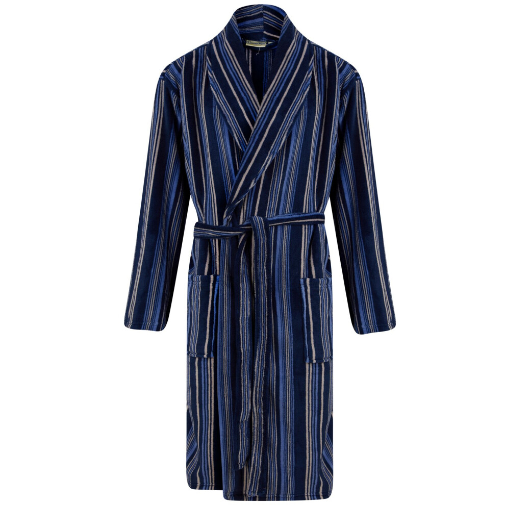 (Navy, Small) Slenderella Walker Reid WR88861 Men's Striped Dressing Gown